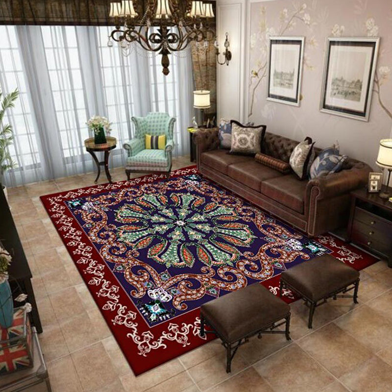 Moroccan Living Room Rug in Red and Blue Medallion Motif Flower Print Rug Polyester Non-Slip Area Rug Clearhalo 'Area Rug' 'Moroccan' 'Rugs' Rug' 1624577