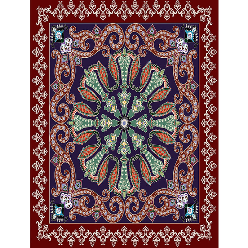 Moroccan Living Room Rug in Red and Blue Medallion Motif Flower Print Rug Polyester Non-Slip Area Rug Clearhalo 'Area Rug' 'Moroccan' 'Rugs' Rug' 1624578