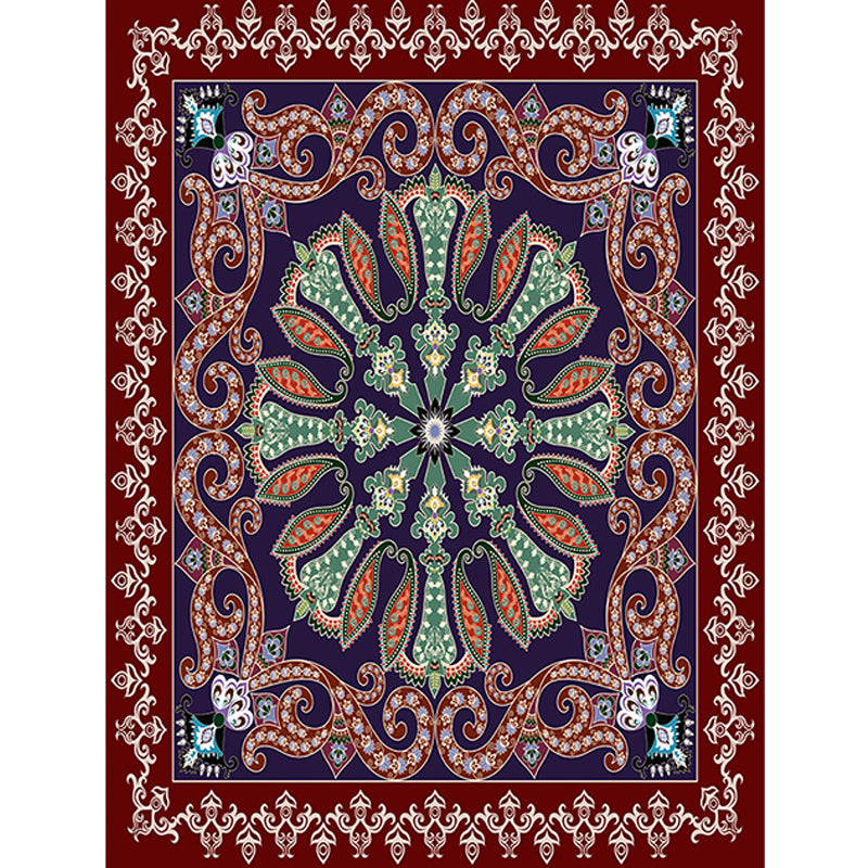 Moroccan Living Room Rug in Red and Blue Medallion Motif Flower Print Rug Polyester Non-Slip Area Rug Clearhalo 'Area Rug' 'Moroccan' 'Rugs' Rug' 1624578