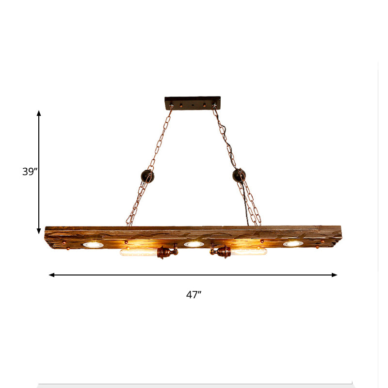 Linear Hanging Lamp with Wood Board 5 Lights Rustic Island Pendant Light for Restaurant Clearhalo