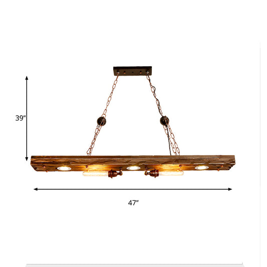 Linear Hanging Lamp with Wood Board 5 Lights Rustic Island Pendant Light for Restaurant Clearhalo 'Ceiling Lights' 'Island Lights' Lighting' 162463