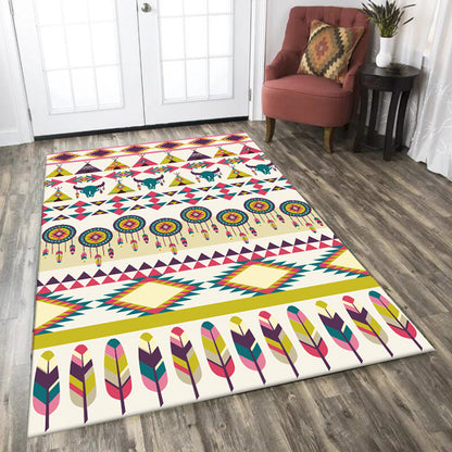 Tribal Cow Pattern Rug with Feather Yellow Polyester Rug Machine Washable Non-Slip Backing Area Rug for Bedroom Yellow Clearhalo 'Area Rug' 'Rugs' 'Southwestern' Rug' 1624645