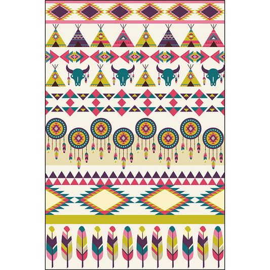 Tribal Cow Pattern Rug with Feather Yellow Polyester Rug Machine Washable Non-Slip Backing Area Rug for Bedroom Clearhalo 'Area Rug' 'Rugs' 'Southwestern' Rug' 1624647