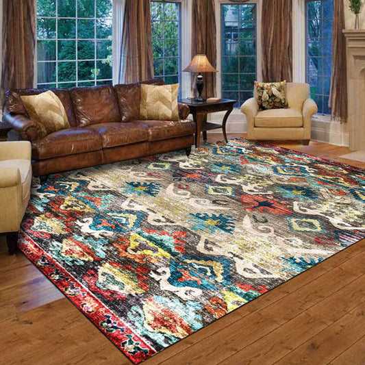 Retro Tribal Pattern Rug Multicolor Polyester Rug Machine Washable Non-Slip Backing Area Rug for Living Room Blue Clearhalo 'Area Rug' 'Rugs' 'Southwestern' Rug' 1624669