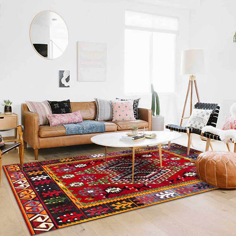 Southwestern Tribal Pattern Rug Red Polyester Rug Machine Washable Non-Slip Backing Area Rug for Living Room Clearhalo 'Area Rug' 'Rugs' 'Southwestern' Rug' 1624678