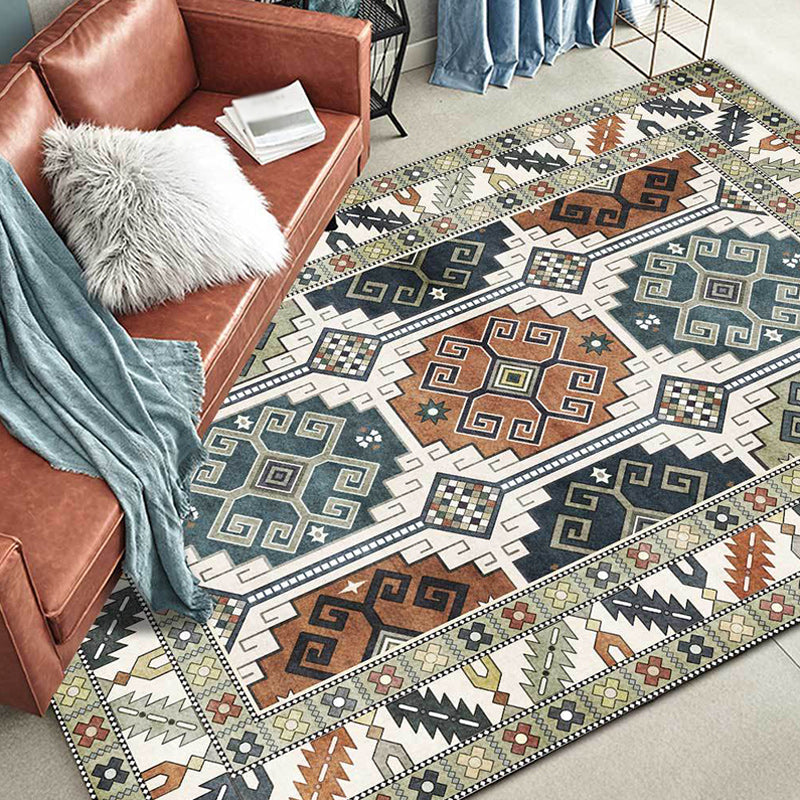 Southwestern Tribal Pattern Rug Green Polyester Rug Machine Washable Non-Slip Backing Area Rug for Living Room Green Clearhalo 'Area Rug' 'Rugs' 'Southwestern' Rug' 1624701