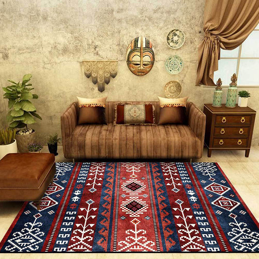 Navy and Red Southwestern Rug Polyester Tribal Pattern Rug Washable Non-Slip Backing Area Rug for Living Room Red Clearhalo 'Area Rug' 'Rugs' 'Southwestern' Rug' 1624709