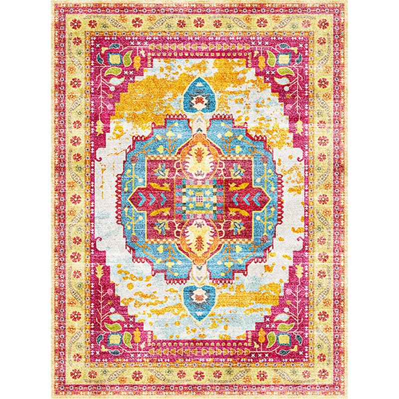 Moroccan Living Room Rug in Yellow and Pink Medallion Flower Leaf Geometry Print Rug Polyester Non-Slip Backing Area Rug Clearhalo 'Area Rug' 'Moroccan' 'Rugs' Rug' 1624719