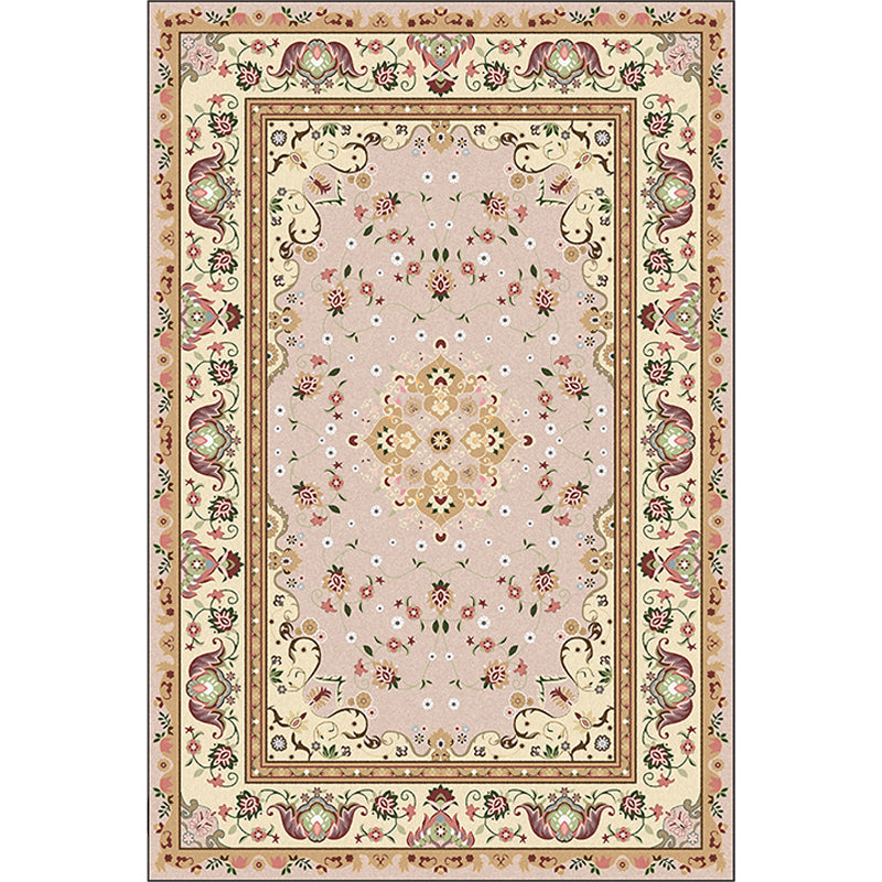 Persian Moroccan Rug in Yellow Medallion Floral Leaf Pattern Rug Polyester Washable Carpet for Home Decoration Clearhalo 'Area Rug' 'Moroccan' 'Rugs' Rug' 1624727