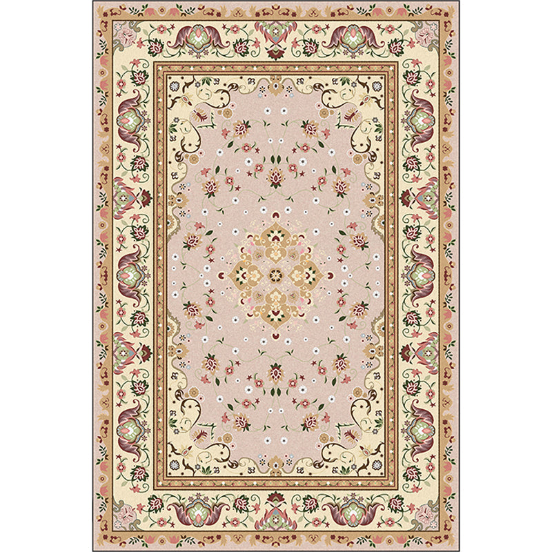 Persian Moroccan Rug in Yellow Medallion Floral Leaf Pattern Rug Polyester Washable Carpet for Home Decoration Clearhalo 'Area Rug' 'Moroccan' 'Rugs' Rug' 1624727