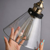 3/4/5-Light Multi Pendant Light Fixture Vintage Cone Clear Glass Hanging Lamp in Black with Linear Canopy Clearhalo 'Ceiling Lights' 'Close To Ceiling Lights' 'Glass shade' 'Glass' 'Industrial Pendants' 'Industrial' 'Middle Century Pendants' 'Pendant Lights' 'Pendants' 'Tiffany' Lighting' 16247