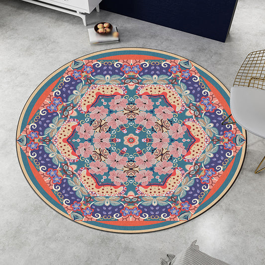 Vintage Medallion Pattern Rug with Floral Pink and Purple Tribal Rug Polyester Washable Anti-Slip Backing Area Rug for Living Room Purple-Pink Clearhalo 'Area Rug' 'Moroccan' 'Rugs' Rug' 1624833
