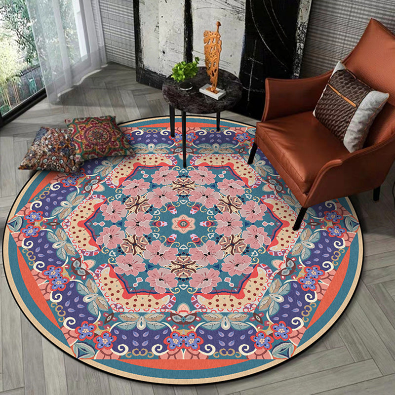 Vintage Medallion Pattern Rug with Floral Pink and Purple Tribal Rug Polyester Washable Anti-Slip Backing Area Rug for Living Room Clearhalo 'Area Rug' 'Moroccan' 'Rugs' Rug' 1624834