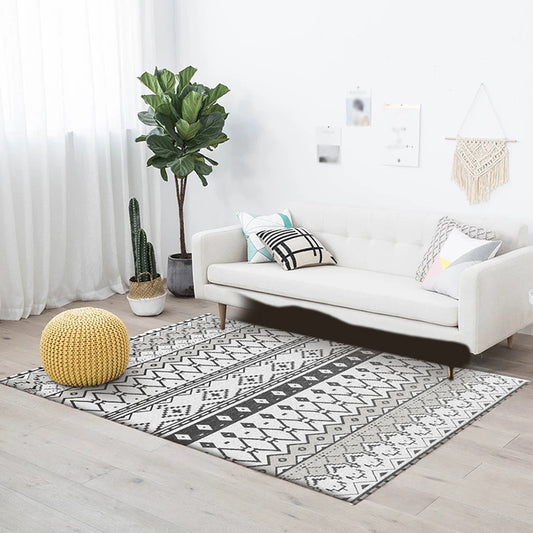 Grey Bedroom Rug Southwestern Geometric Diamond Pattern Area Rug Polyester Stain-Resistant Pet Friendly Carpet