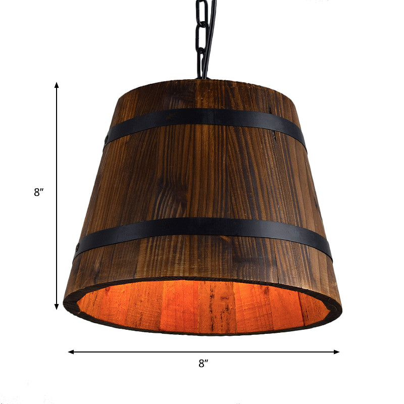 Wood Bucket Hanging Light Single Head Retro Suspension Lamp in Brown for Restaurant Clearhalo 'Ceiling Lights' 'Industrial Pendants' 'Industrial' 'Middle Century Pendants' 'Pendant Lights' 'Pendants' 'Tiffany' Lighting' 162494