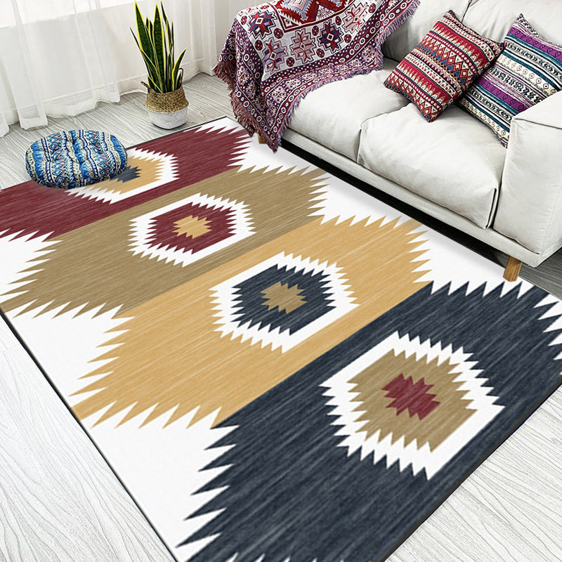 White and Brown Bedroom Rug Southwestern Geometric Pattern Area Rug Polyester Anti-Slip Backing Carpet Brown Clearhalo 'Area Rug' 'Rugs' 'Southwestern' Rug' 1624966
