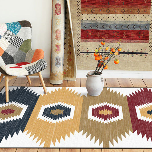 White and Brown Bedroom Rug Southwestern Geometric Pattern Area Rug Polyester Anti-Slip Backing Carpet Clearhalo 'Area Rug' 'Rugs' 'Southwestern' Rug' 1624967