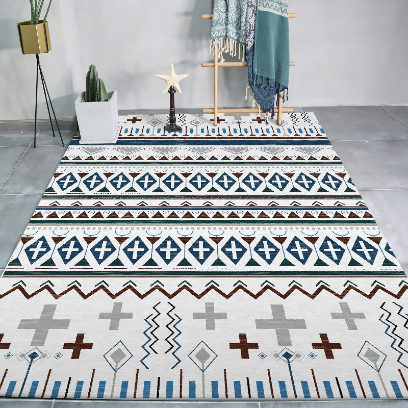 Tribal Southwestern Rug in White Geometry Cross Pattern Rug Polyester Pet Friendly Carpet for Home Decoration White Clearhalo 'Area Rug' 'Rugs' 'Southwestern' Rug' 1624974