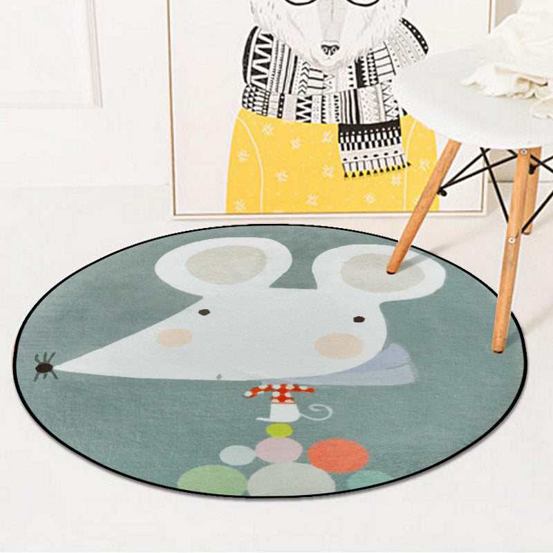 Kids Nursery Rug in Pink and Blue Animal Mouse Lion Mermaid Whale Print Rug Polyester Machine Washable Area Rug White Clearhalo 'Area Rug' 'Rug' 1624982