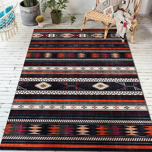 Tribal Southwestern Rug in Black Geometry Stripe Pattern Rug Polyester Anti-Slip Carpet for Home Decoration Black Clearhalo 'Area Rug' 'Rugs' 'Southwestern' Rug' 1625014