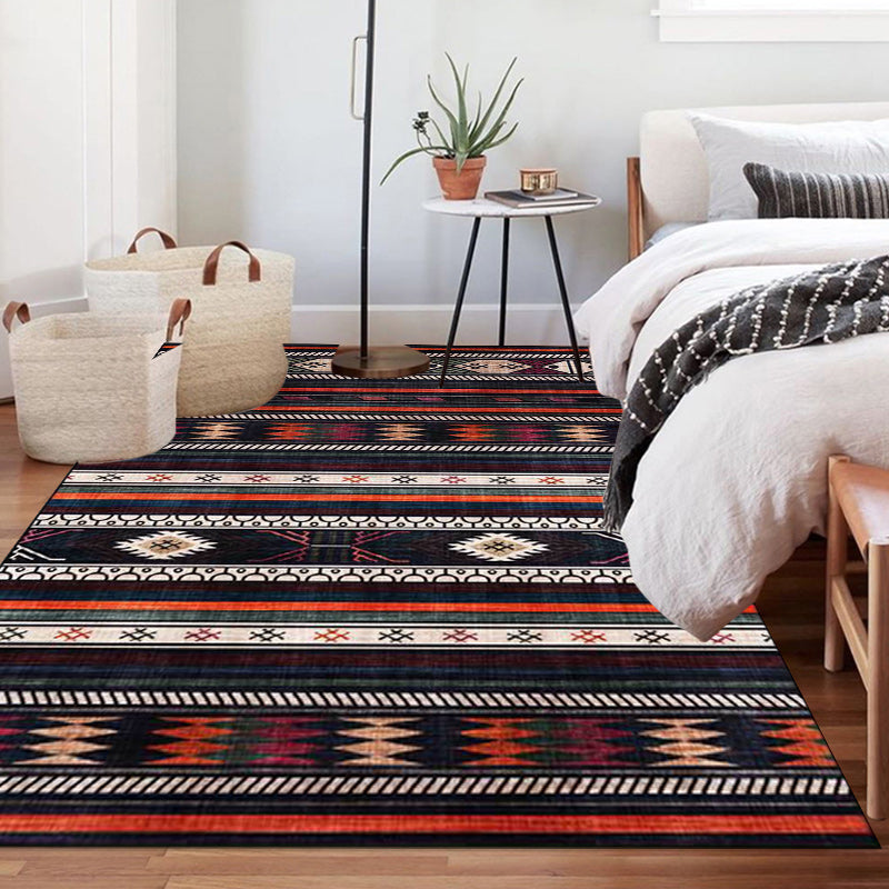 Tribal Southwestern Rug in Black Geometry Stripe Pattern Rug Polyester Anti-Slip Carpet for Home Decoration Clearhalo 'Area Rug' 'Rugs' 'Southwestern' Rug' 1625015