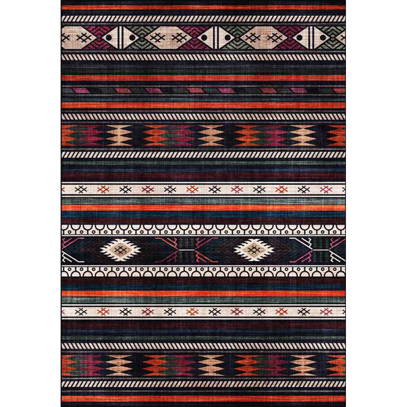 Tribal Southwestern Rug in Black Geometry Stripe Pattern Rug Polyester Anti-Slip Carpet for Home Decoration Clearhalo 'Area Rug' 'Rugs' 'Southwestern' Rug' 1625016