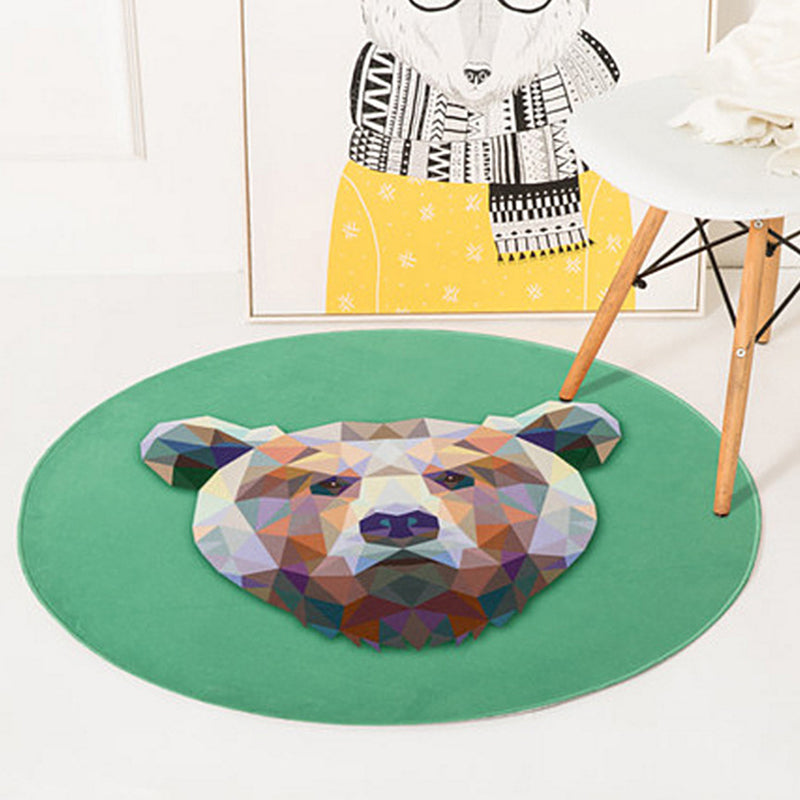 Green and Yellow Child's Room Rug Kids Animal Deer Bear Wolf Cat Pattern Area Rug Polyester Anti-Slip Backing Carpet Brown Clearhalo 'Area Rug' 'Rug' 1625037