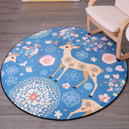 Kids Nursery Rug in Blue Animal Deer Floral Print Rug Polyester Stain-Resistant Area Rug Blue Clearhalo 'Area Rug' 'Rug' 1625042