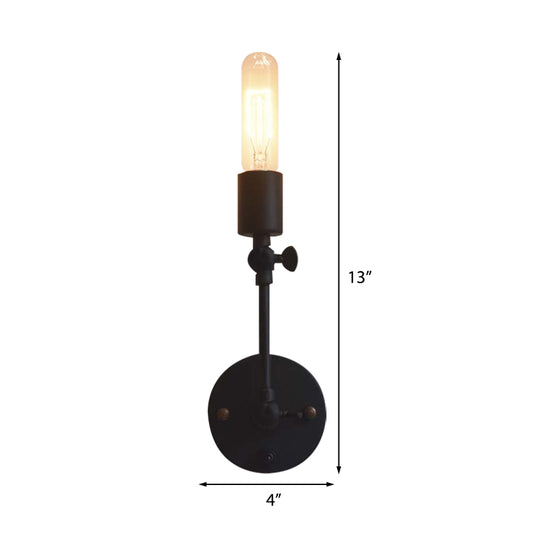 Industrial Open Bulb Wall Light Fixture 1 Head Metal Adjustable Sconce Lighting in Black for Corridor Clearhalo 'Art deco wall lights' 'Cast Iron' 'Glass' 'Industrial wall lights' 'Industrial' 'Middle century wall lights' 'Modern' 'Rustic wall lights' 'Tiffany' 'Traditional wall lights' 'Wall Lamps & Sconces' 'Wall Lights' Lighting' 162504