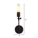 Industrial Open Bulb Wall Light Fixture 1 Head Metal Adjustable Sconce Lighting in Black for Corridor Clearhalo 'Art deco wall lights' 'Cast Iron' 'Glass' 'Industrial wall lights' 'Industrial' 'Middle century wall lights' 'Modern' 'Rustic wall lights' 'Tiffany' 'Traditional wall lights' 'Wall Lamps & Sconces' 'Wall Lights' Lighting' 162504