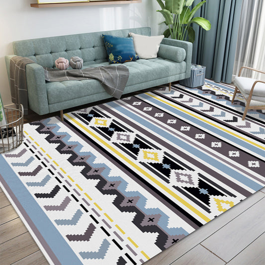 Americana Tribal Geometric Pattern Rug Black and Grey Polyester Rug Machine Washable Non-Slip Area Rug for Bedroom Blue Clearhalo 'Area Rug' 'Rugs' 'Southwestern' Rug' 1625107