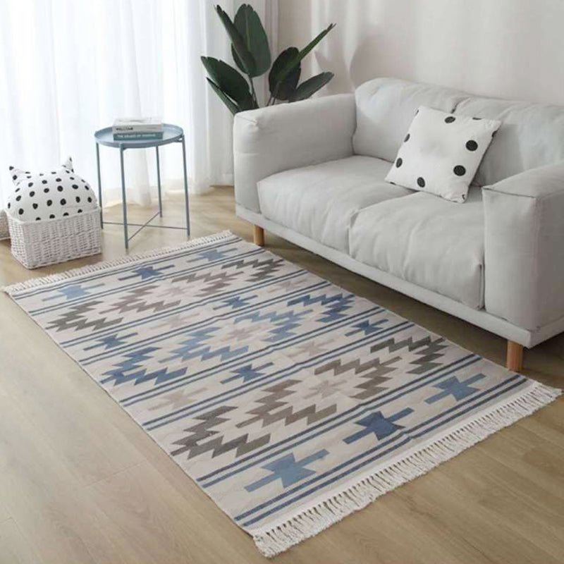 Grey and Brown Southwestern Rug Linen Tribal Geometric and Stripe Pattern Rug Washable Fringe Carpet for Living Room Dark Brown Clearhalo 'Area Rug' 'Rugs' 'Southwestern' Rug' 1625139