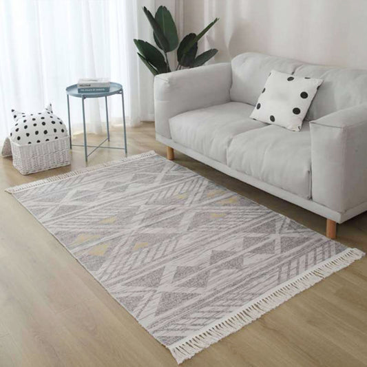 Grey and Brown Southwestern Rug Linen Tribal Geometric and Stripe Pattern Rug Washable Fringe Carpet for Living Room Brown Clearhalo 'Area Rug' 'Rugs' 'Southwestern' Rug' 1625144