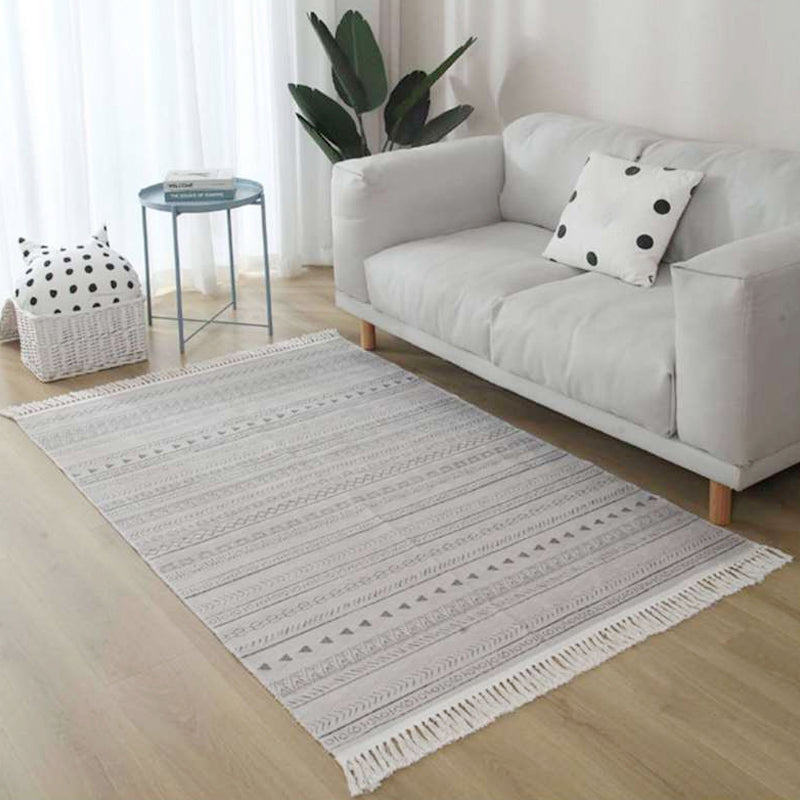 Grey and Brown Southwestern Rug Linen Tribal Geometric and Stripe Pattern Rug Washable Fringe Carpet for Living Room Light Brown Clearhalo 'Area Rug' 'Rugs' 'Southwestern' Rug' 1625159