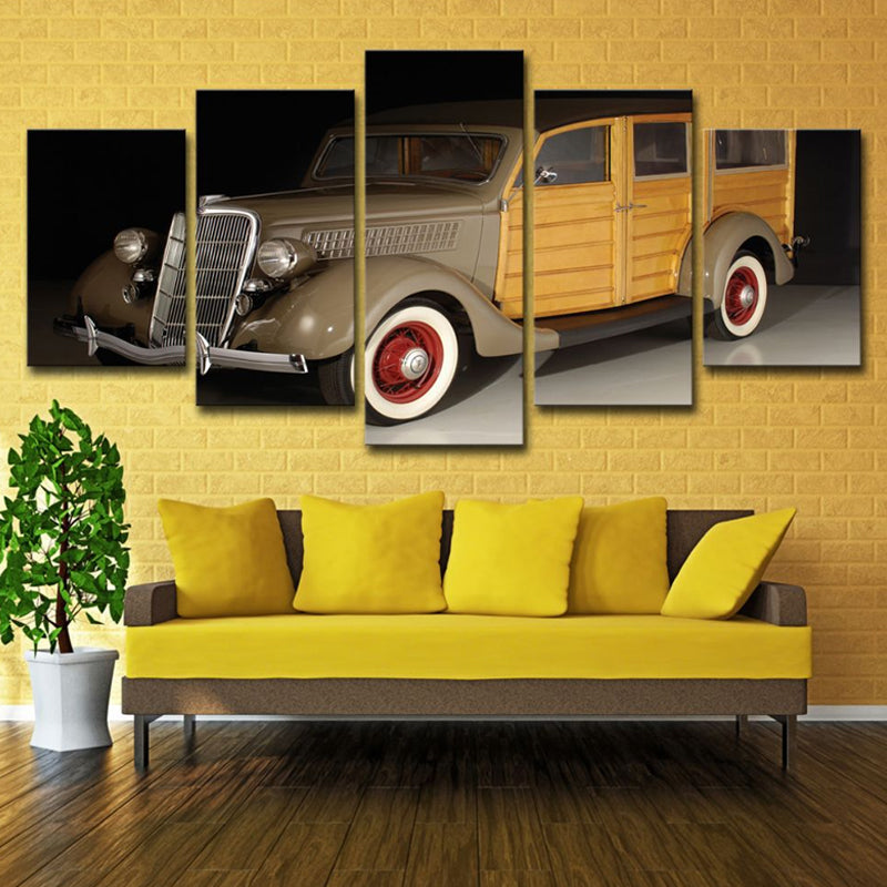 Yellow Ford Vintage Car Canvas Multi-Piece Contemporary Living Room Wall Art Decor Yellow Clearhalo 'Art Gallery' 'Canvas Art' 'Contemporary Art Gallery' 'Modern' Arts' 1625171
