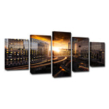 Urban Sunset Cityscape Wall Art Black and Gold Multi-Piece Canvas Print for Home Clearhalo 'Art Gallery' 'Canvas Art' 'Contemporary Art Gallery' 'Modern' Arts' 1625188