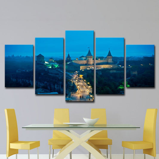 Ukraine Castle Nightscape Canvas Print Global Inspired Beautiful Scenery Wall Art in Blue Clearhalo 'Arts' 'Canvas Art' 1625193