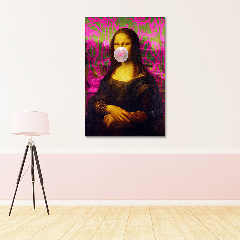 Canvas Textured Art Print Contemporary Mona Lisa Chewing Gum Wall Decor in Red-Brown Clearhalo 'Arts' 'Canvas Art' 1625200
