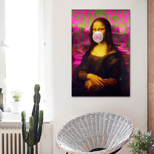 Canvas Textured Art Print Contemporary Mona Lisa Chewing Gum Wall Decor in Red-Brown Clearhalo 'Arts' 'Canvas Art' 1625201