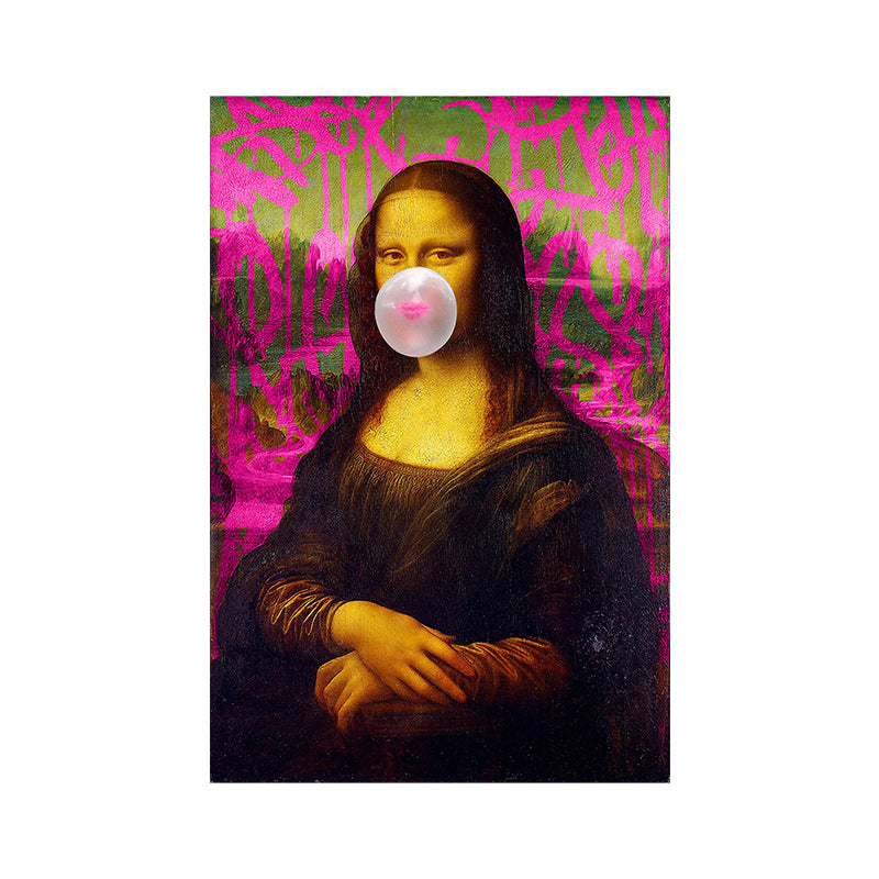 Canvas Textured Art Print Contemporary Mona Lisa Chewing Gum Wall Decor in Red-Brown Clearhalo 'Arts' 'Canvas Art' 1625202