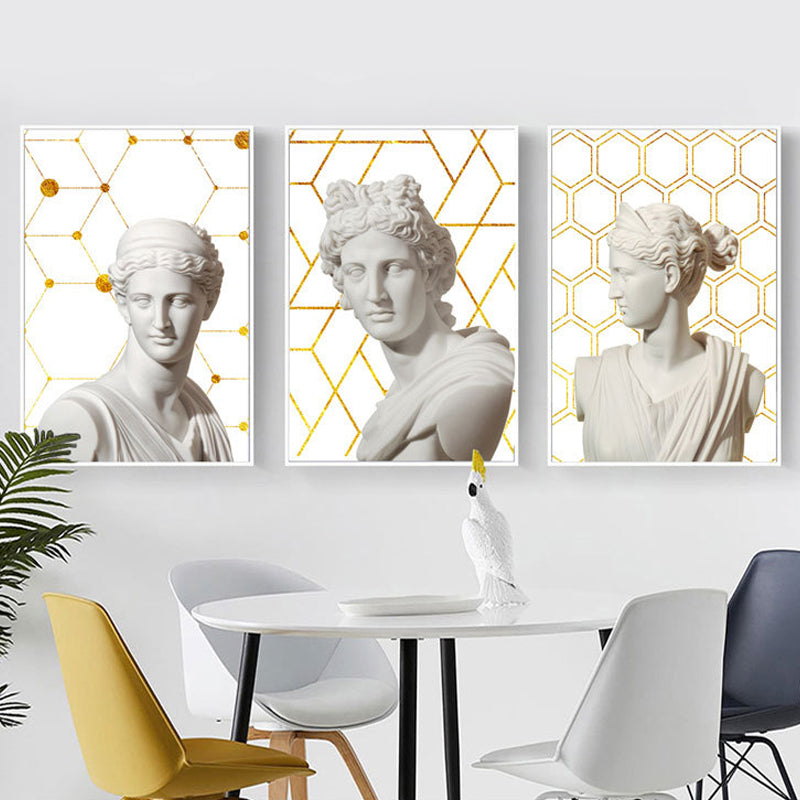 Greek Status and Geometric Canvas Vintage Textured Wall Art Print in White-Gold for Home White Design 1 Clearhalo 'Arts' 'Canvas Art' 1625248