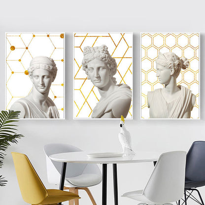 Greek Status and Geometric Canvas Vintage Textured Wall Art Print in White-Gold for Home White Design 1 Clearhalo 'Arts' 'Canvas Art' 1625248