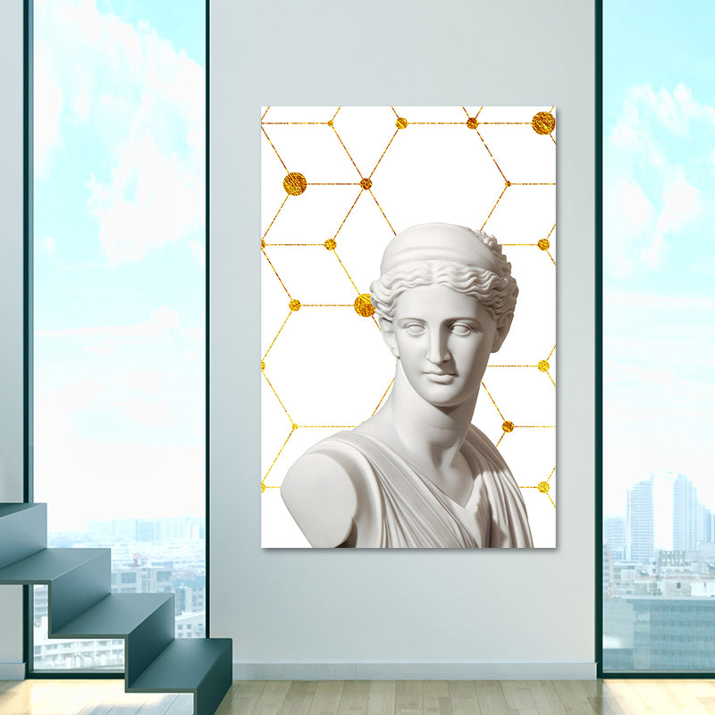 Estado griego y lienzo geométrico Impresión de arte de pared con textura vintage en blanco para el hogar