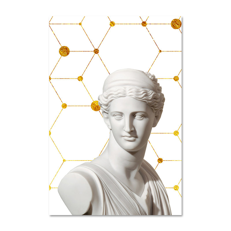 Greek Status and Geometric Canvas Vintage Textured Wall Art Print in White-Gold for Home Clearhalo 'Arts' 'Canvas Art' 1625251