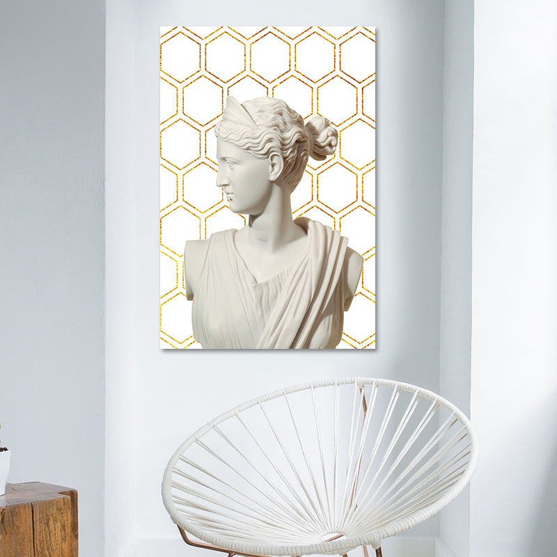 Greek Status and Geometric Canvas Vintage Textured Wall Art Print in White-Gold for Home Clearhalo 'Arts' 'Canvas Art' 1625256