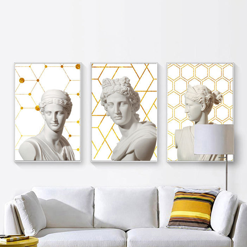 Statut grec et toile géométrique Vintage Textured Art Art Imprimé en or blanc pour la maison