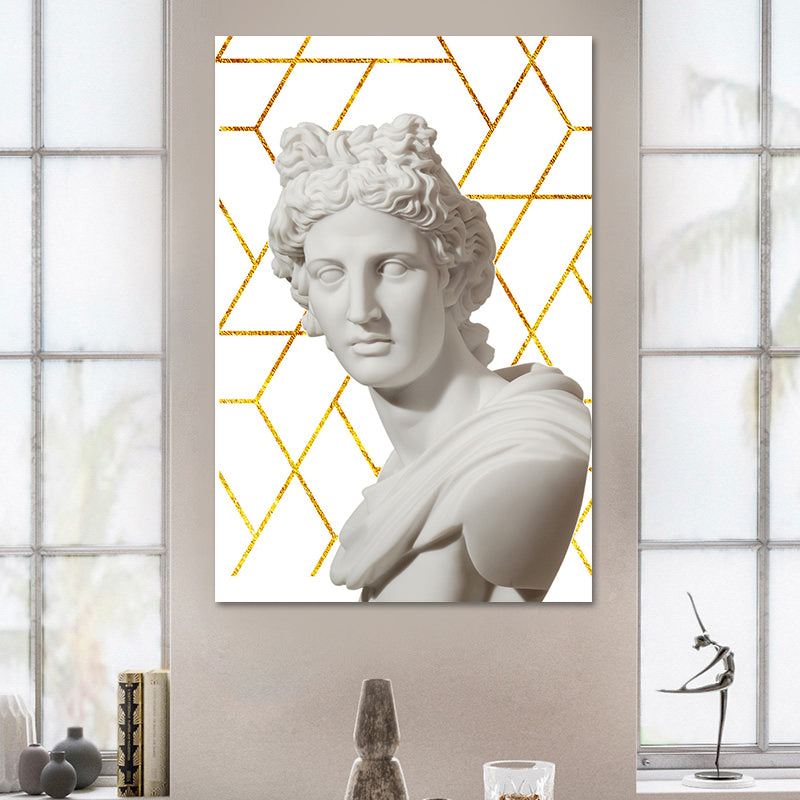 Statut grec et toile géométrique Vintage Textured Art Art Imprimé en or blanc pour la maison