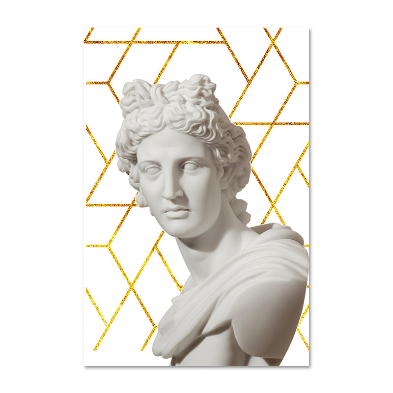 Greek Status and Geometric Canvas Vintage Textured Wall Art Print in White-Gold for Home Clearhalo 'Arts' 'Canvas Art' 1625265