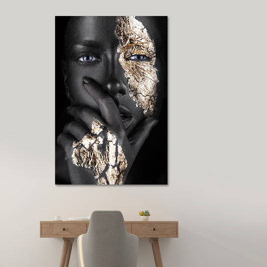 Black-Gold Woman Face Canvas Print Figure Glam Textured Surface Wall Art Decor for Room - Clearhalo - 'Arts' - 'Canvas Art' - 1625270