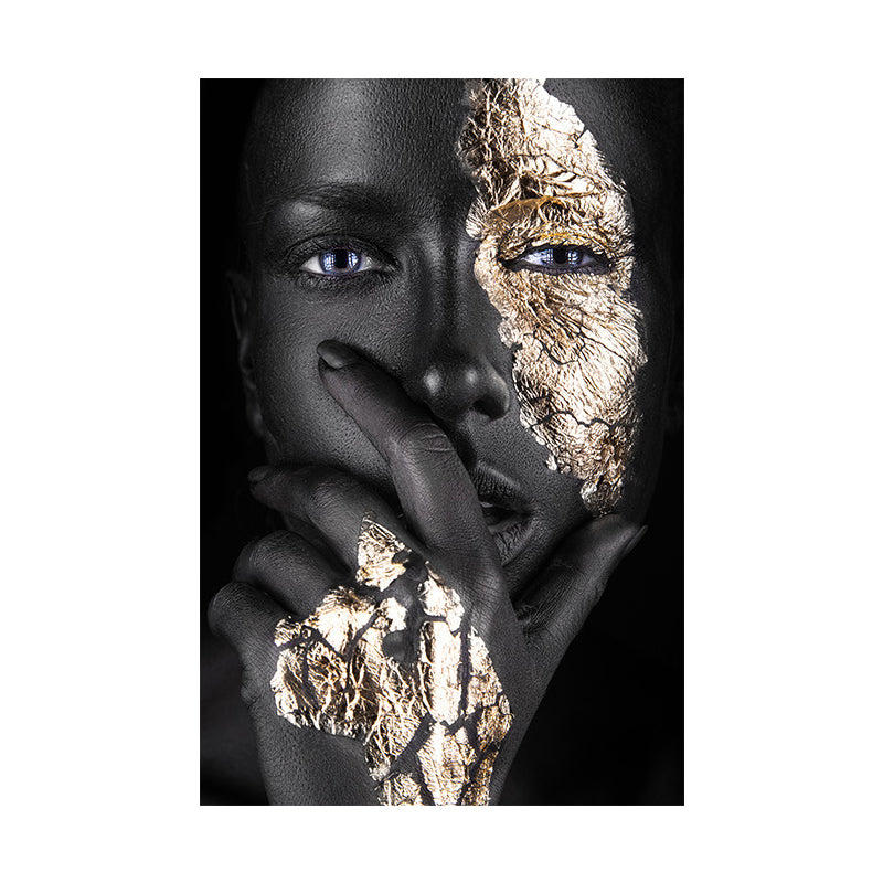 Black-Gold Woman Face Canvas Print Figure Glam Textured Surface Wall Art Decor for Room - Clearhalo - 'Arts' - 'Canvas Art' - 1625272